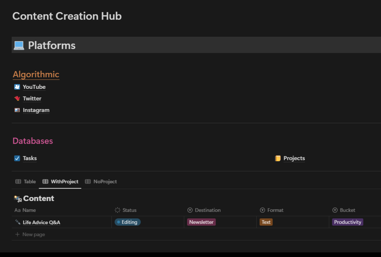 Content Creation Dashboard - student project