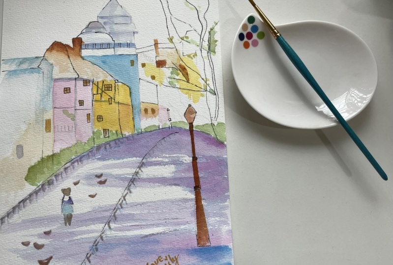 ink & watercolor urbanscape-pretty in paris