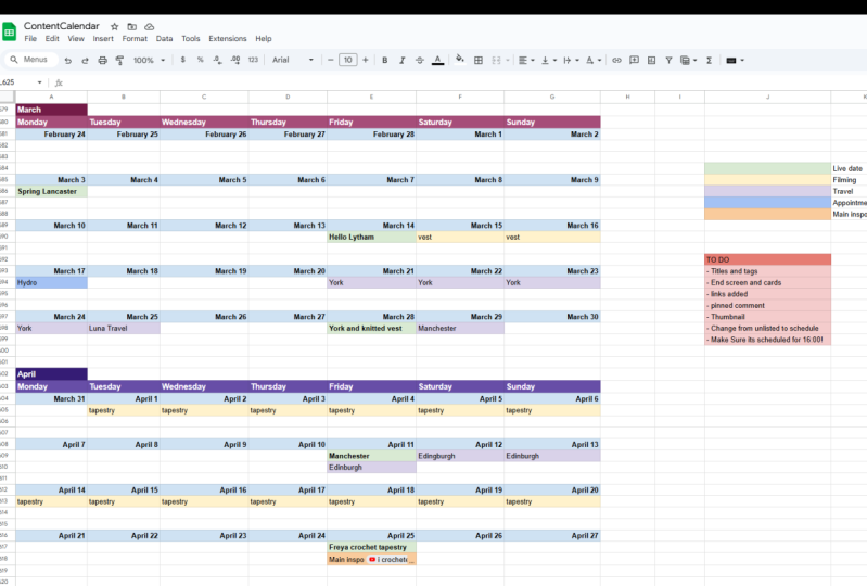 my wee content calendar