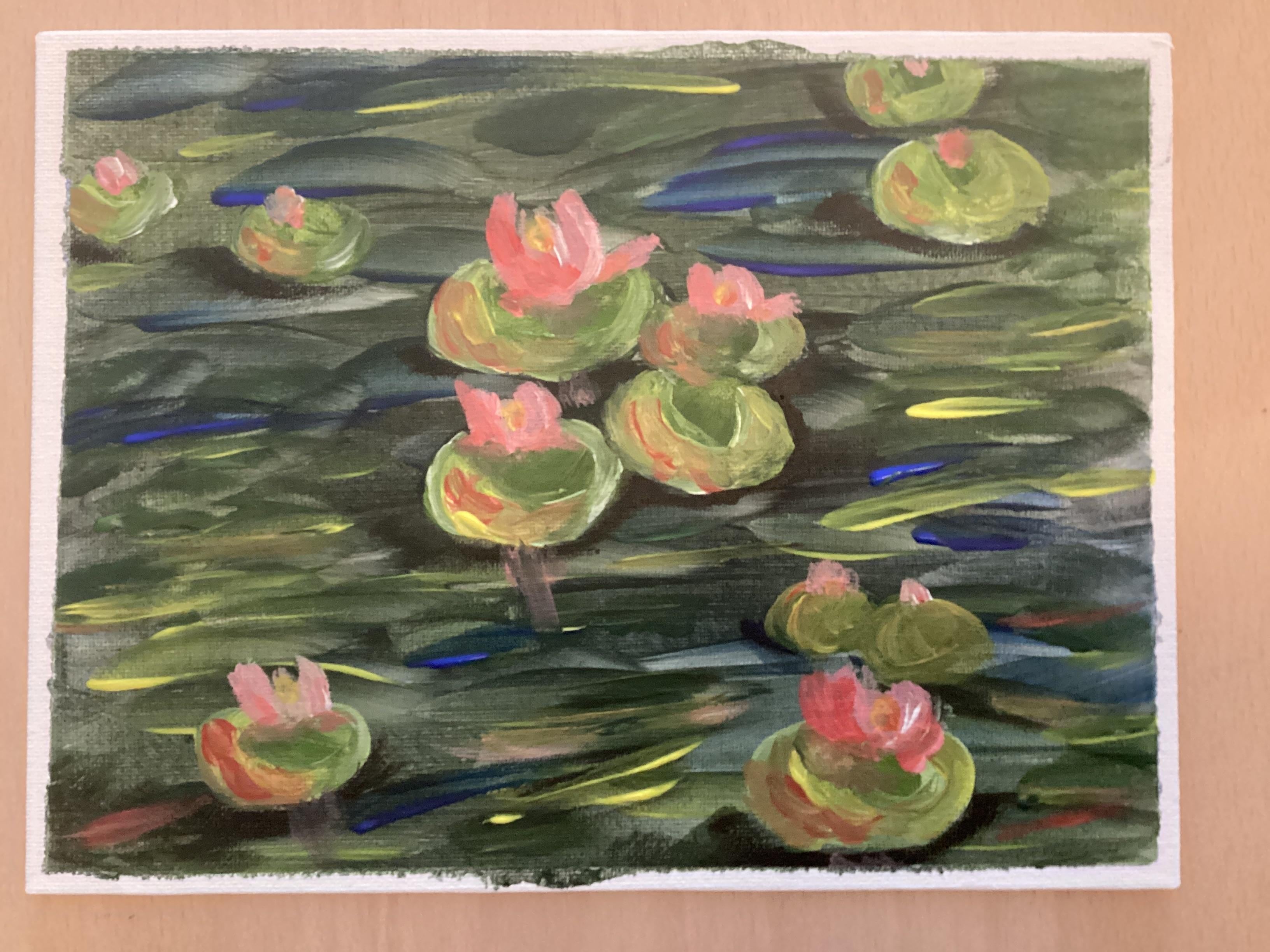 Loose acrylic waterlilies - student project