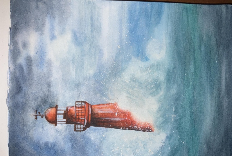 Lighthouse with crashing waves