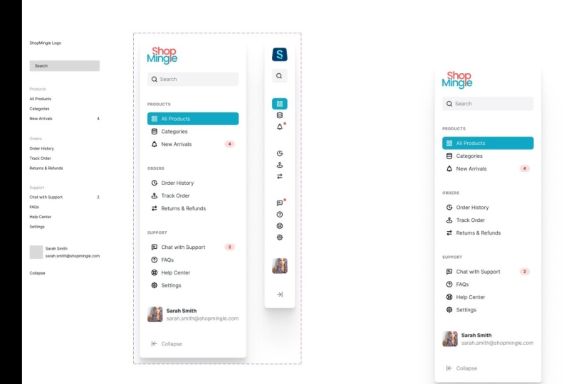 Collapsible sidebar animation design for shopping app
