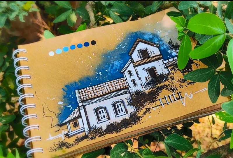 Watercolor Landscape on a Brown Paper