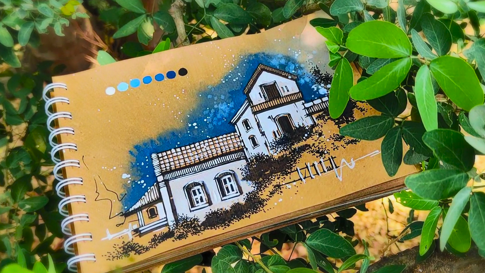 Watercolor Landscape on a Brown Paper - student project