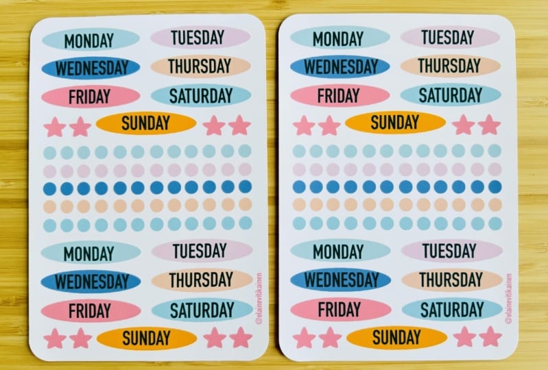 Days of the Week sticker sheets