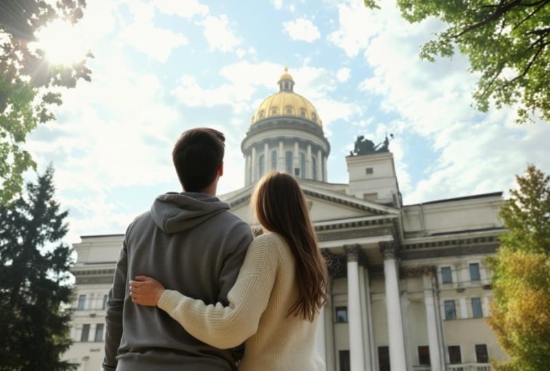couple staring at the sky dreaming about their life, the camera pulls out with a