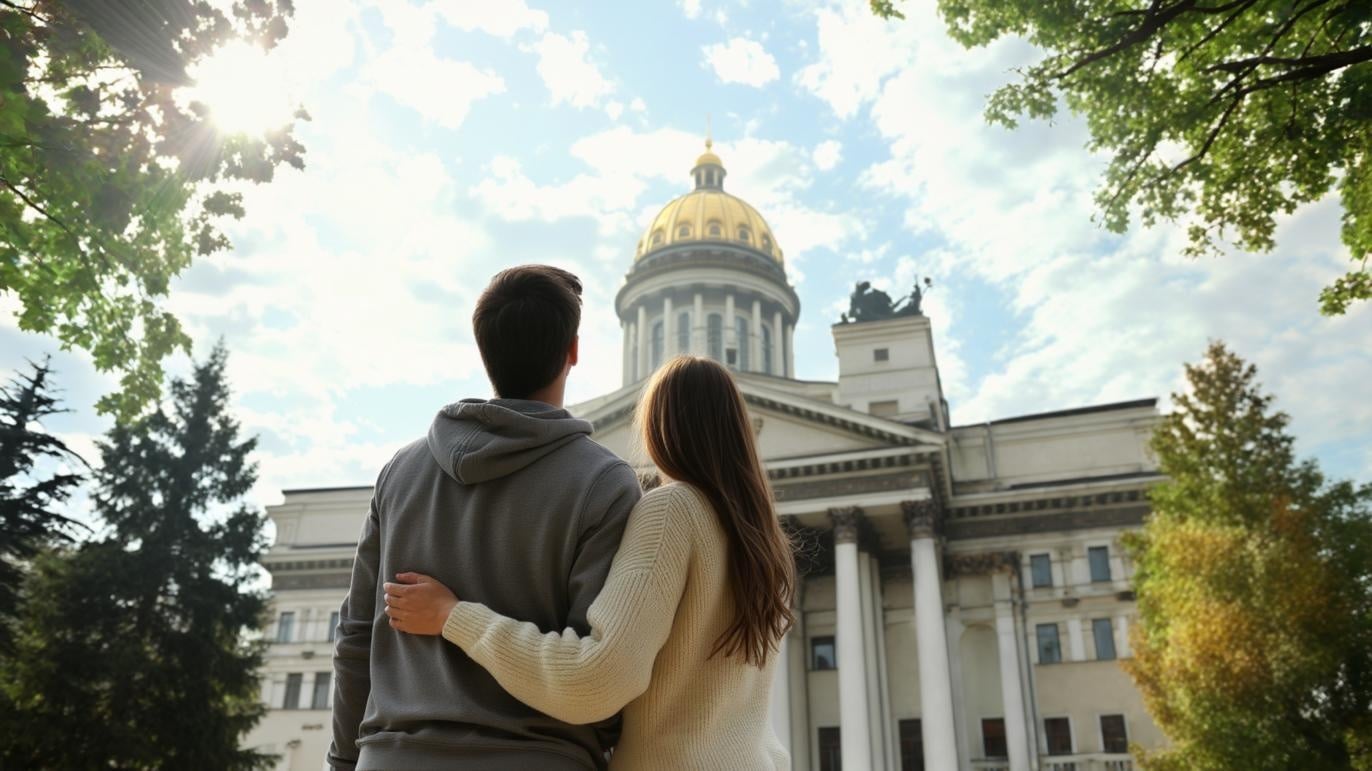 couple staring at the sky dreaming about their life, the camera pulls out with a - student project