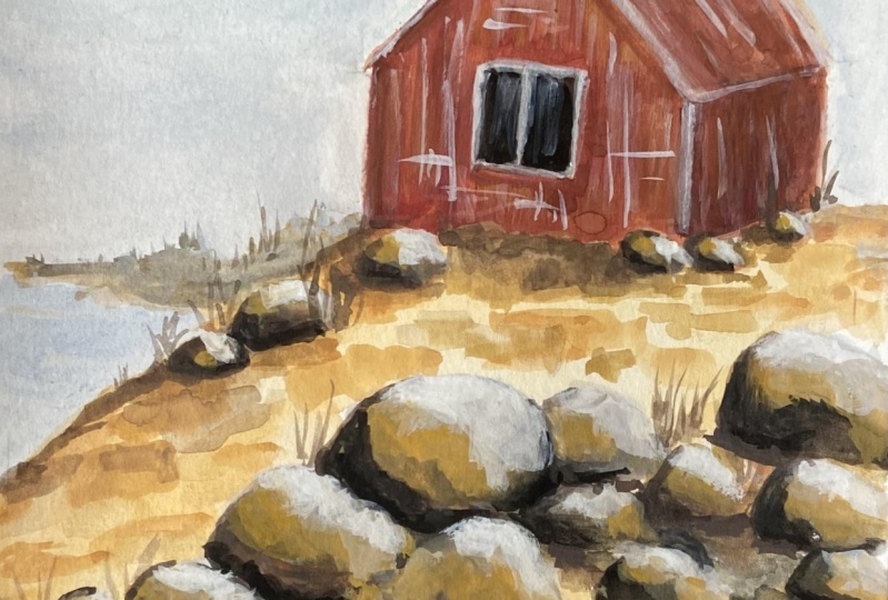 Wonky cabin on the rocks
