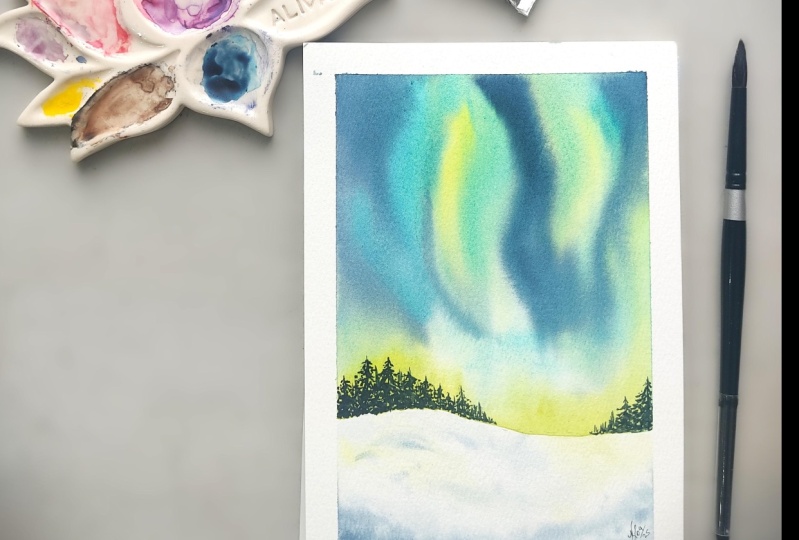 Aurora Boreal en Acuarela