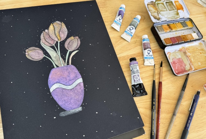 Metallic Tulips on Black Paper