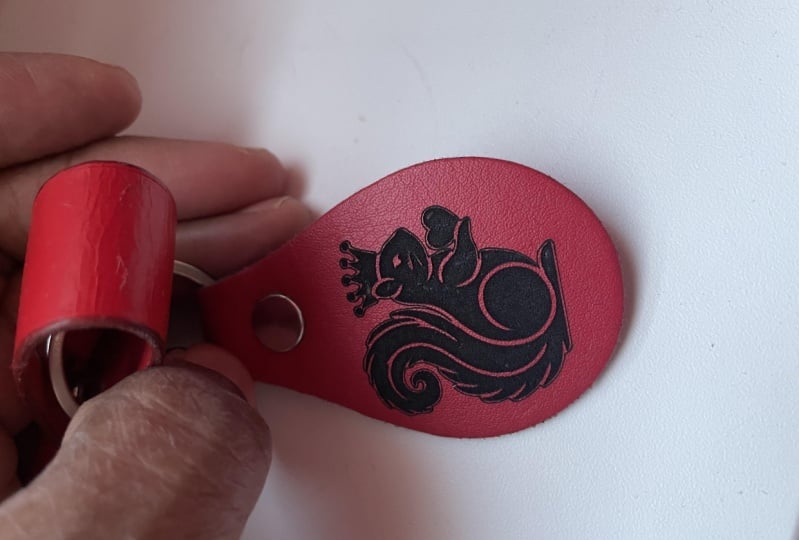 Laser-engraved leather keychain
