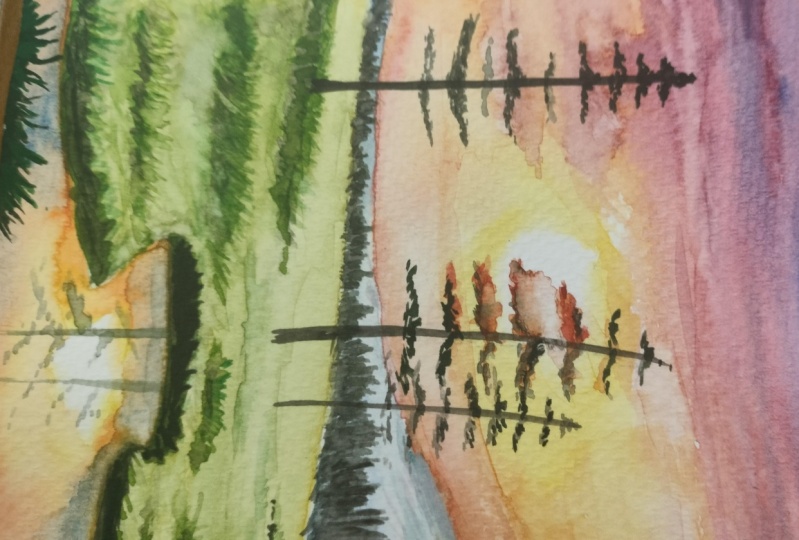 Water colour sunset painting