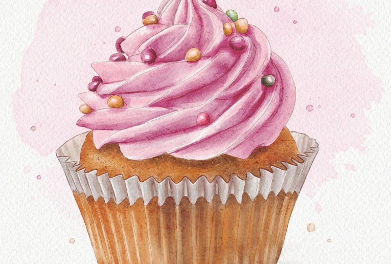 Watercolor cupcake