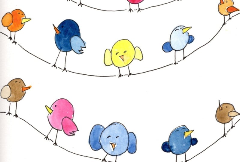 Springtime Watercolor Birds On A Wire