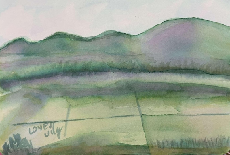 mixing different shades of greens for landscape painting