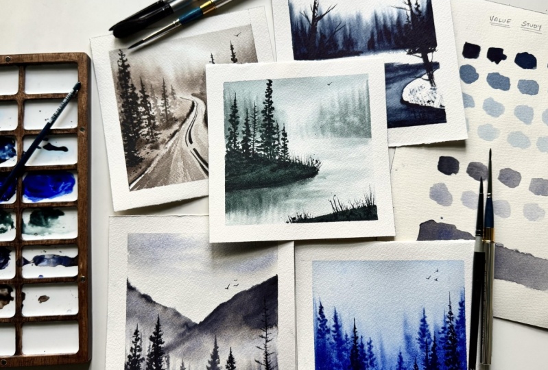 Misty pines in monochromes