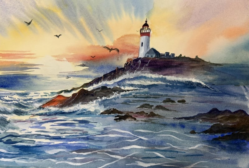 Watercolour lighthouse