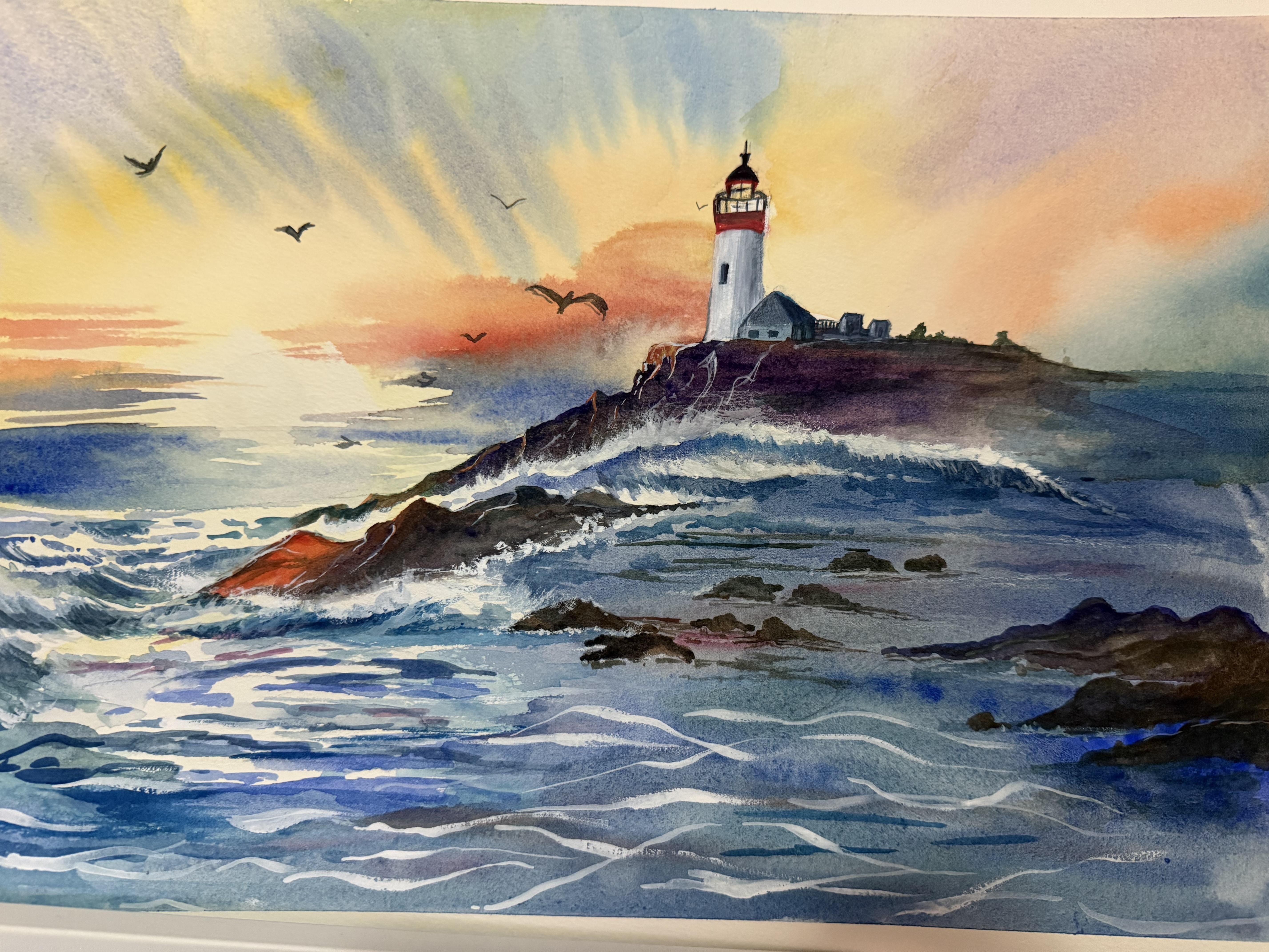 Watercolour lighthouse - student project