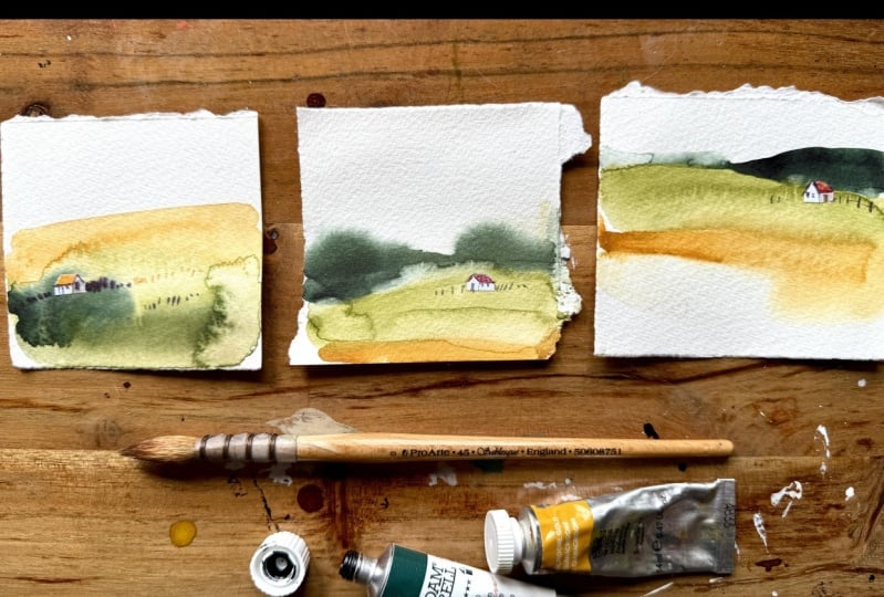 Moody Mini Landscapes with Tiny Collage House