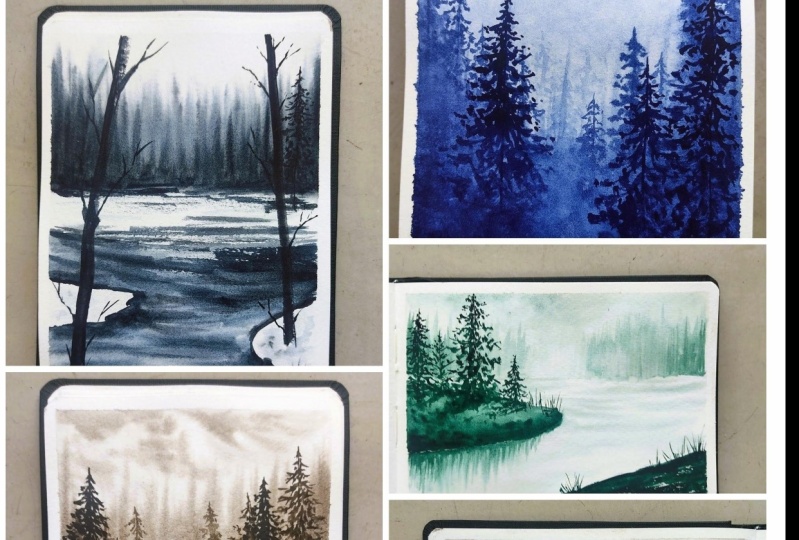 5 Days of Misty Pines – A Monochrome Watercolor Challenge