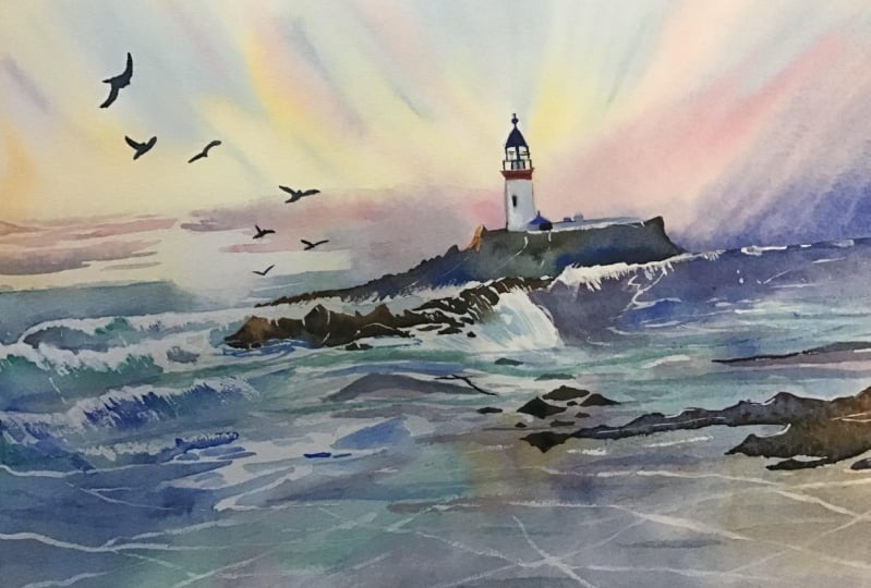 Expressive watercolour seascape