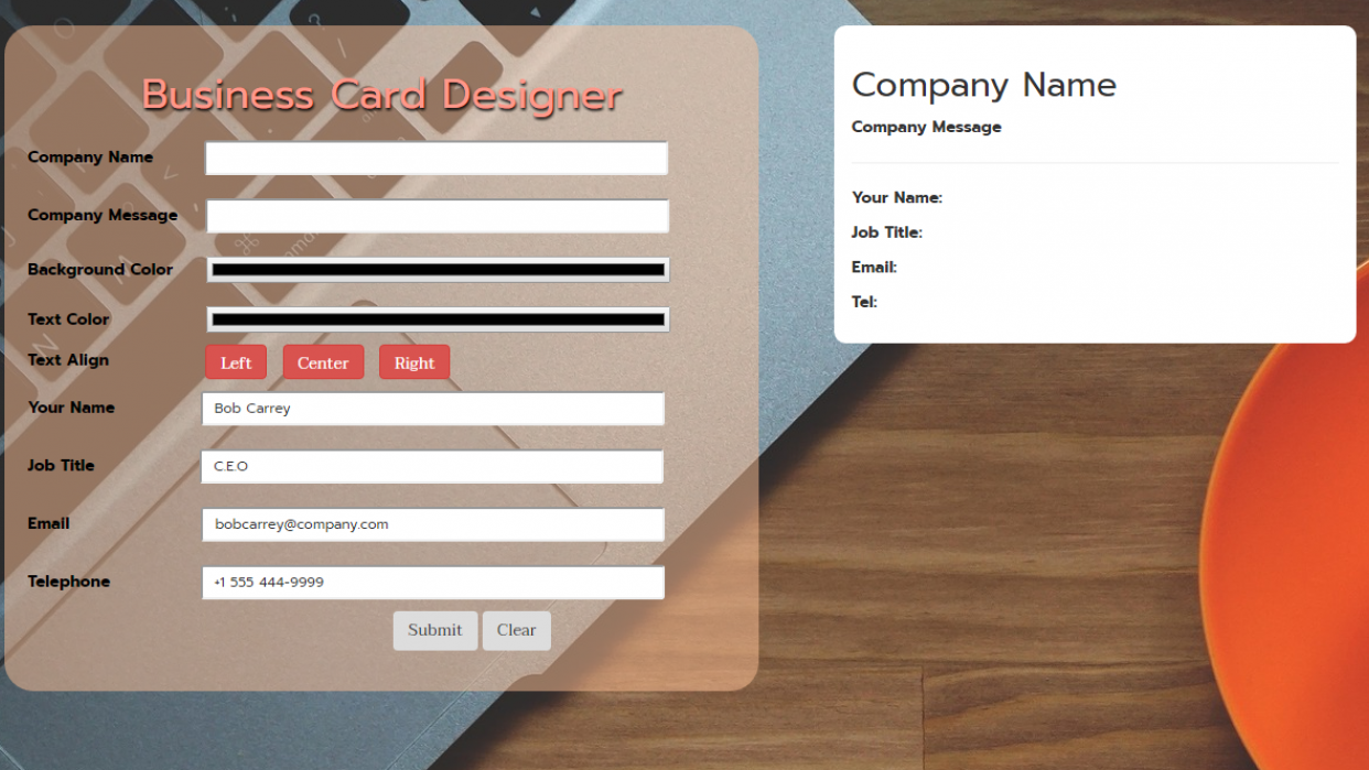 Business Card Creator - student project