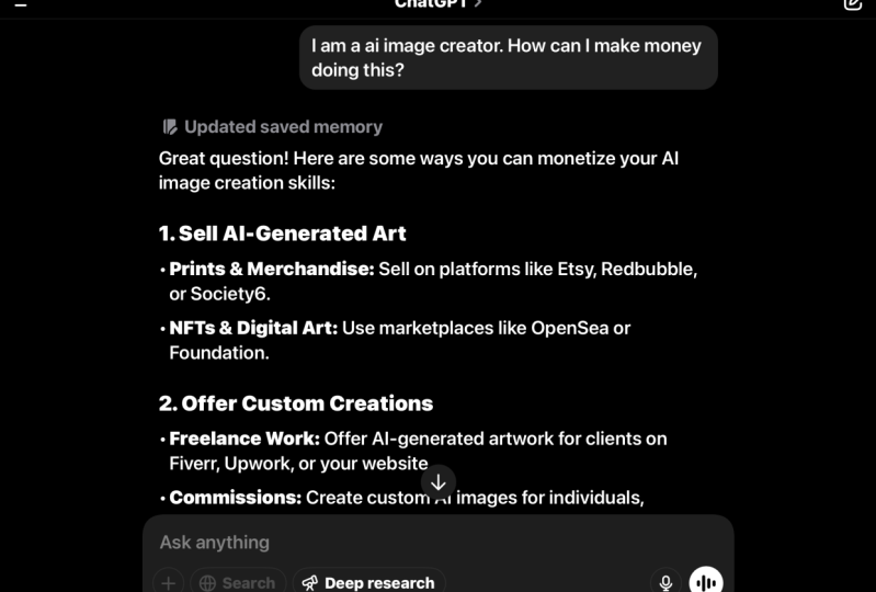 Monetizing ai image generation
