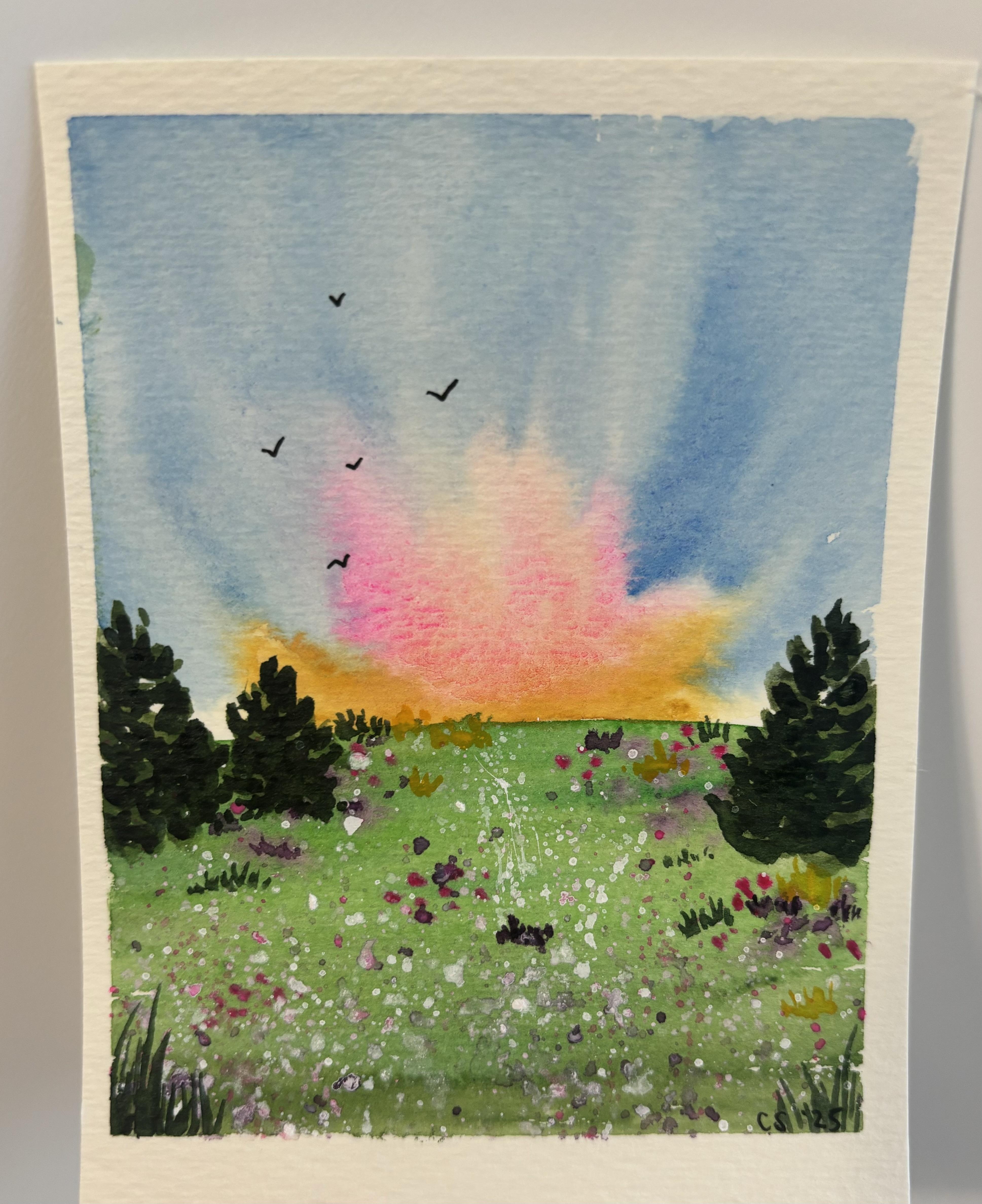 Loose meadow watercolor - student project