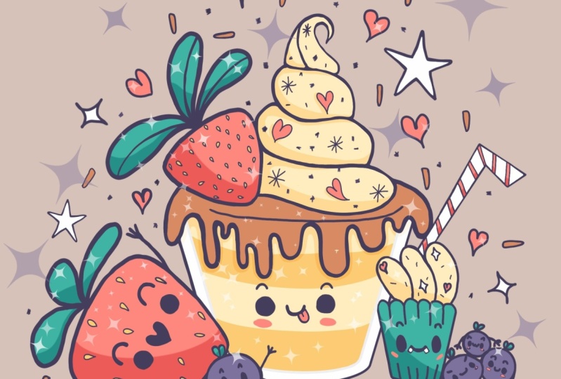Cute pudding cup and friends