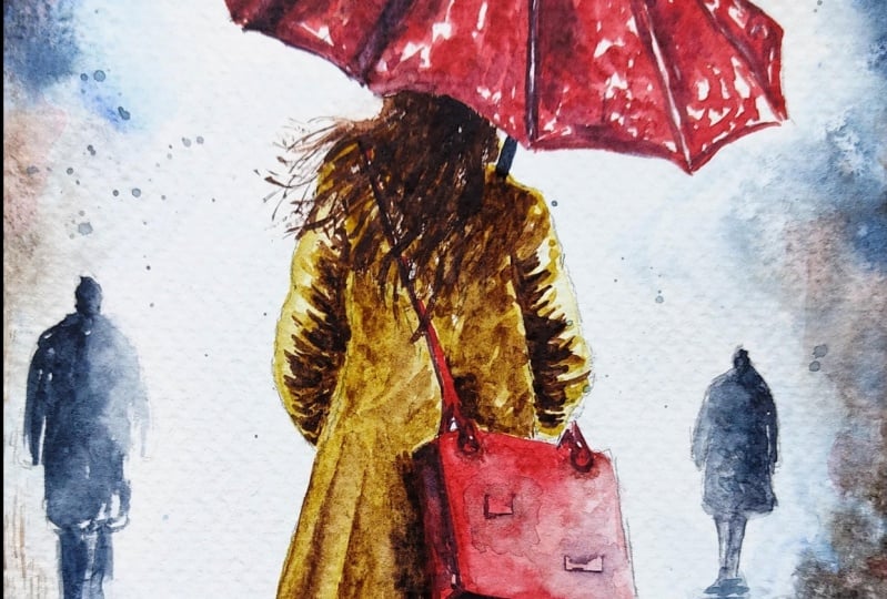 Watercolor Red Umbrella