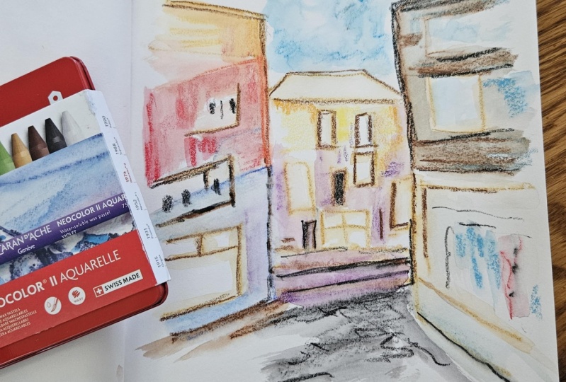 Urban sketching pastel crayon