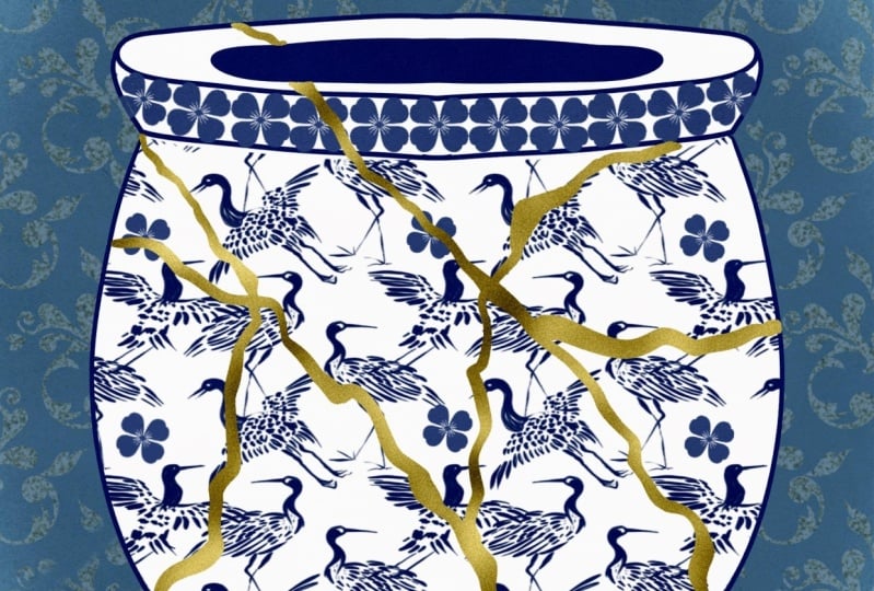 Gold repaired pottery