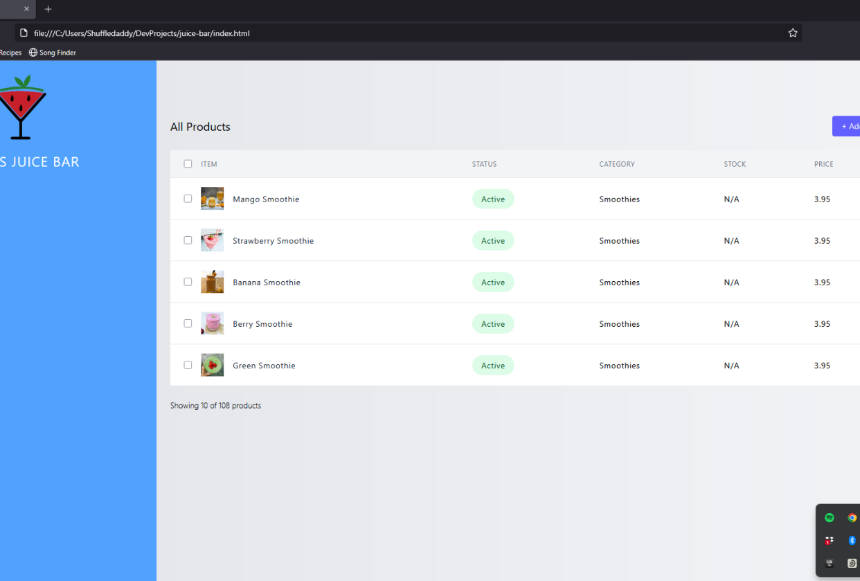 Tailwind CSS - Dave's Juice Bar - student project