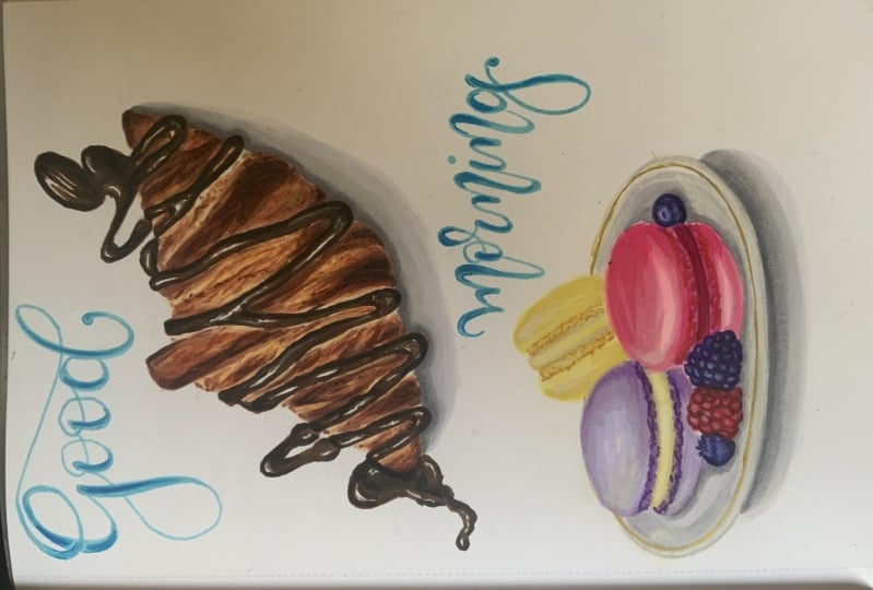Sketching with markers: draw a Croissant