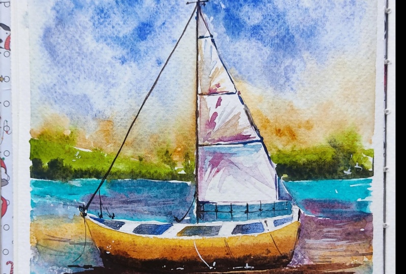 Introduction to Watercolor Seascapes : Learn Negative Painting & Perspective