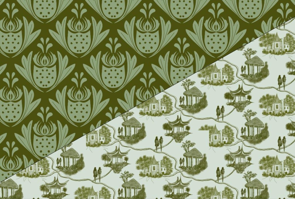 Toile and damask repeats in Affinity Designer - student project