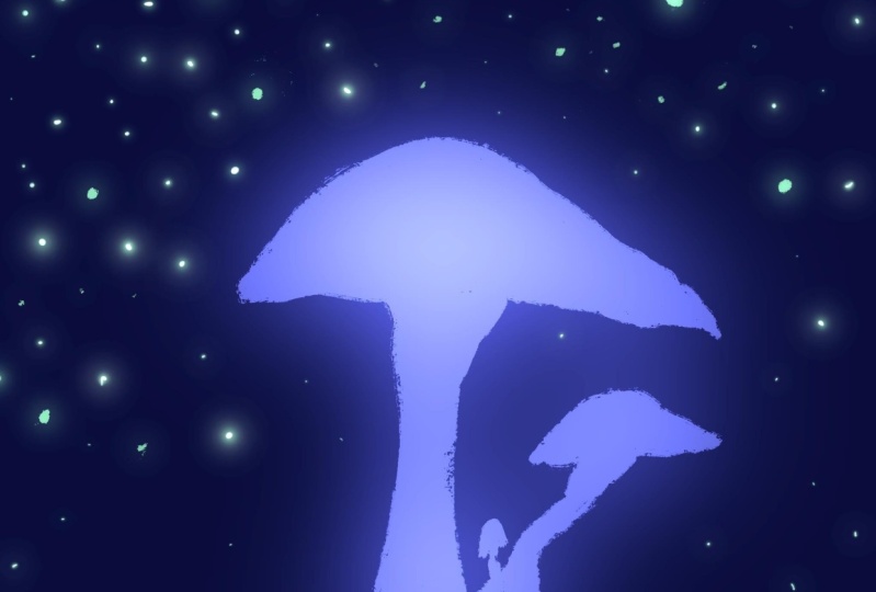 a glowy procreate mushroom + a rainbow
