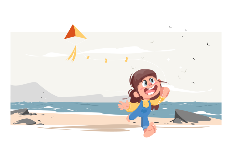 Cartoon girl playing on the beach
