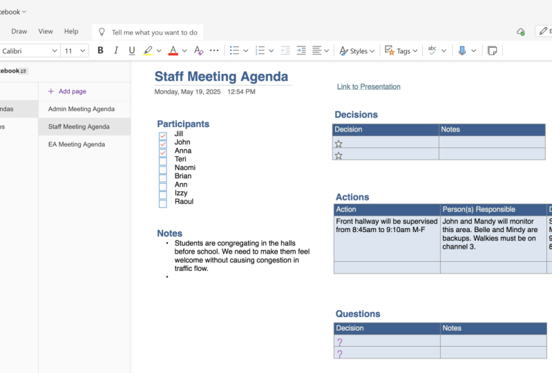 Meeting Agenda in OneNote