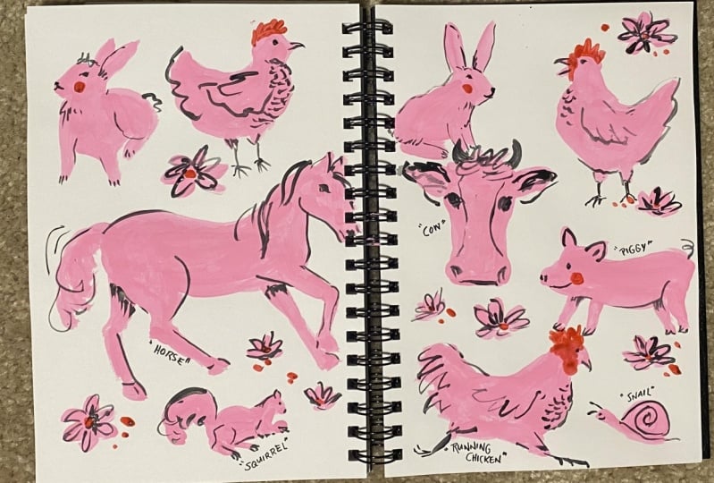 Farm Animals in Gouache