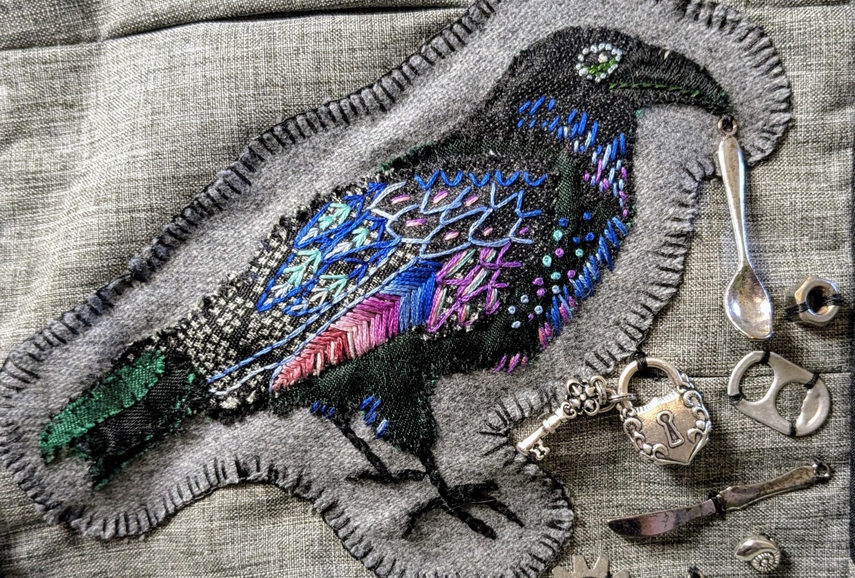 Raven Applique with Embroidery - student project
