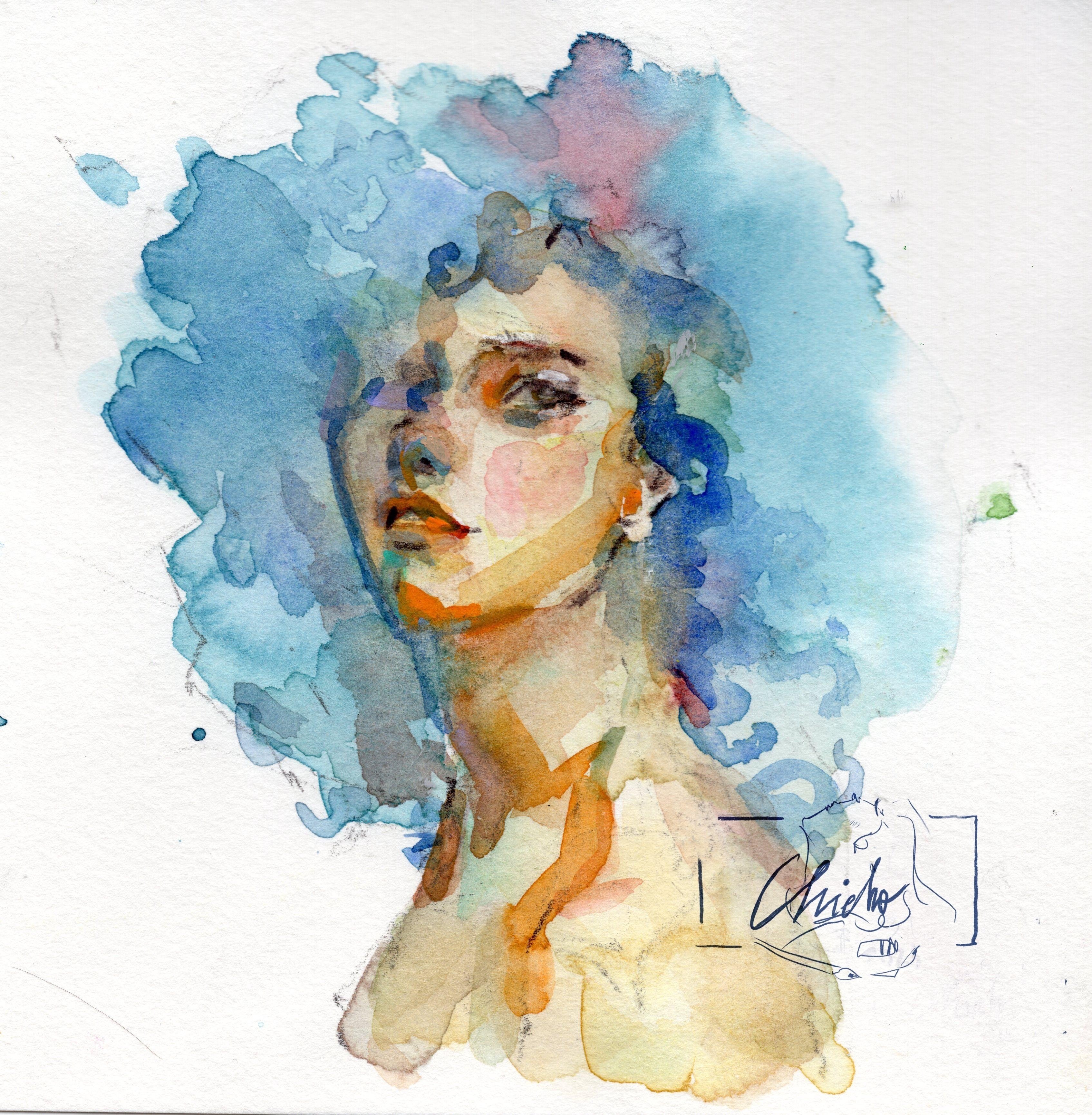 Analog watercolor with my signature - student project