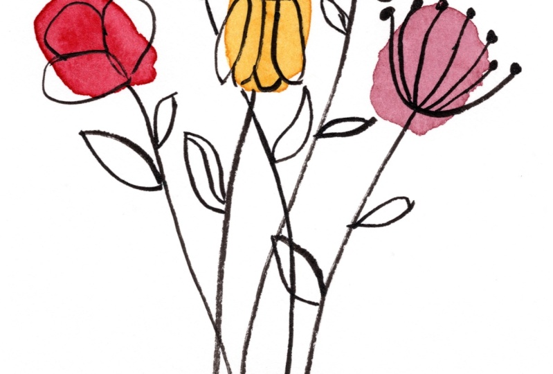 Abstract Flowers in Watercolor and Ink