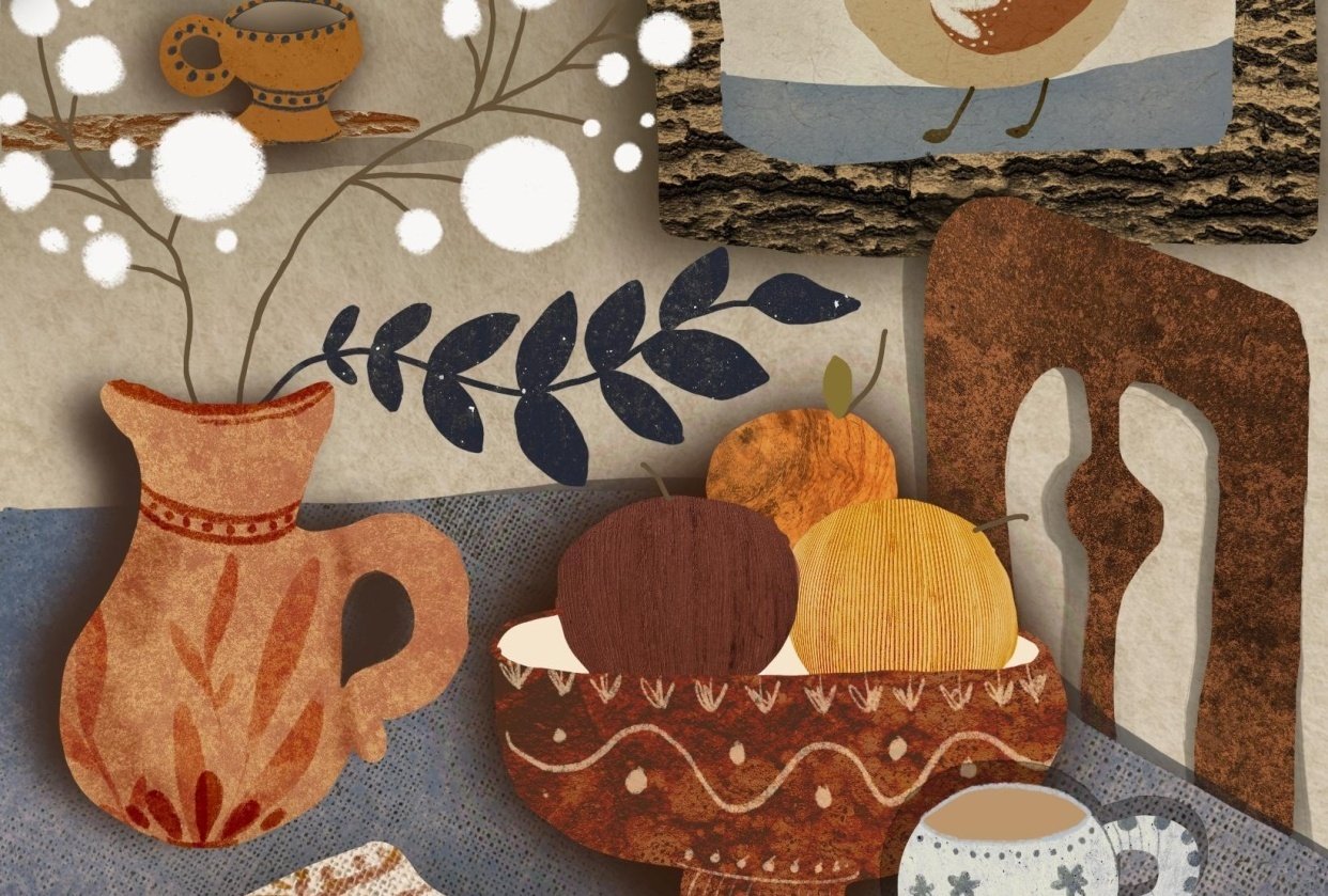 Magic Texture still life with paper cut effect. - student project