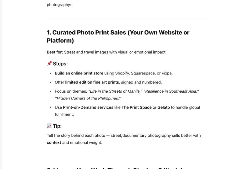 A Chat GPT Session - Photography Business