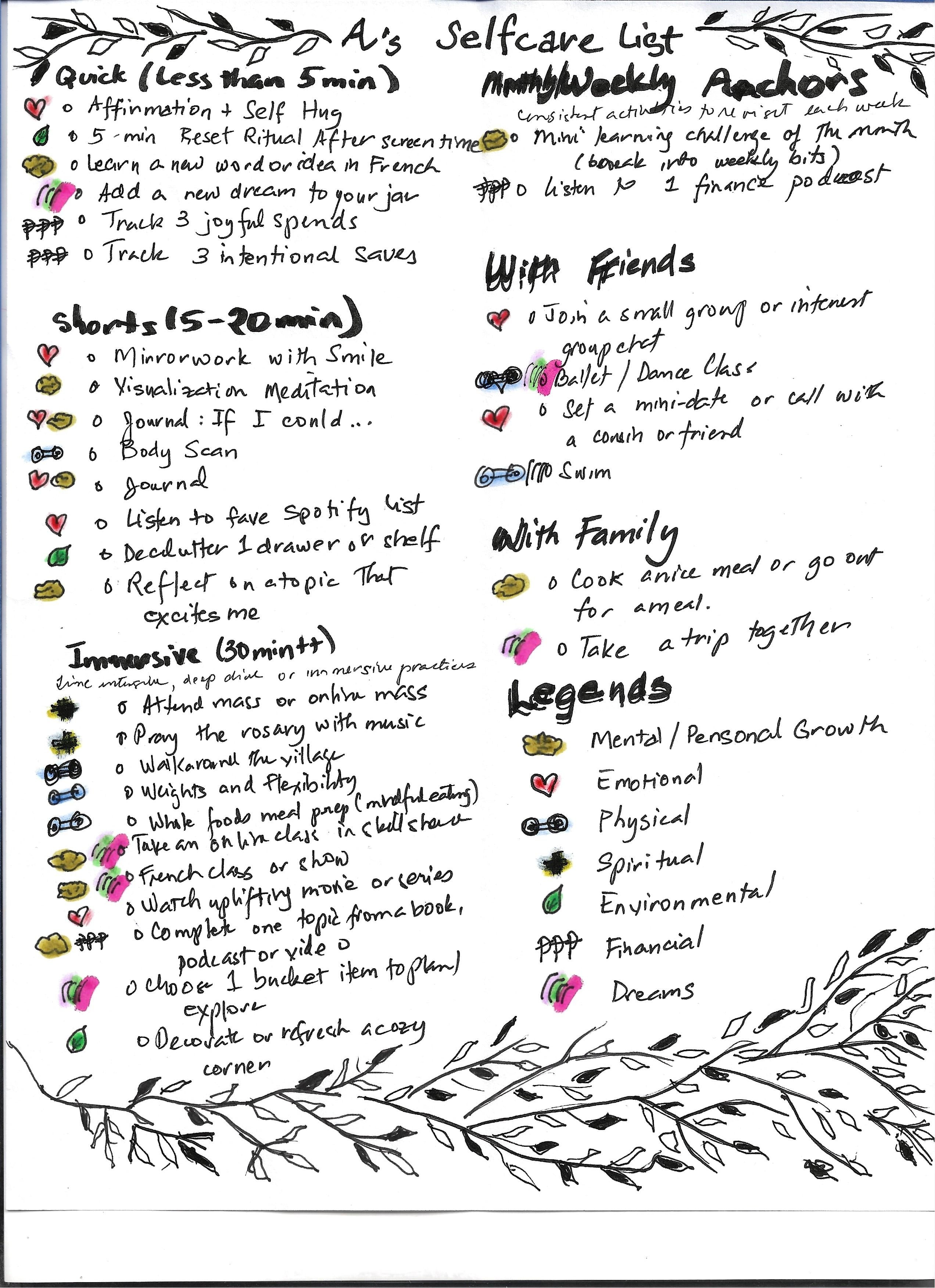 Self Care List - student project