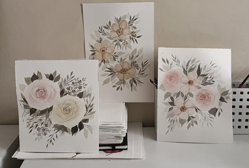Pastel flowers in vintage watercolor