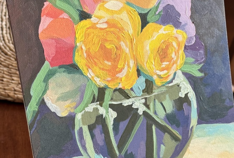 Modern Acrylic Floral Still Life
