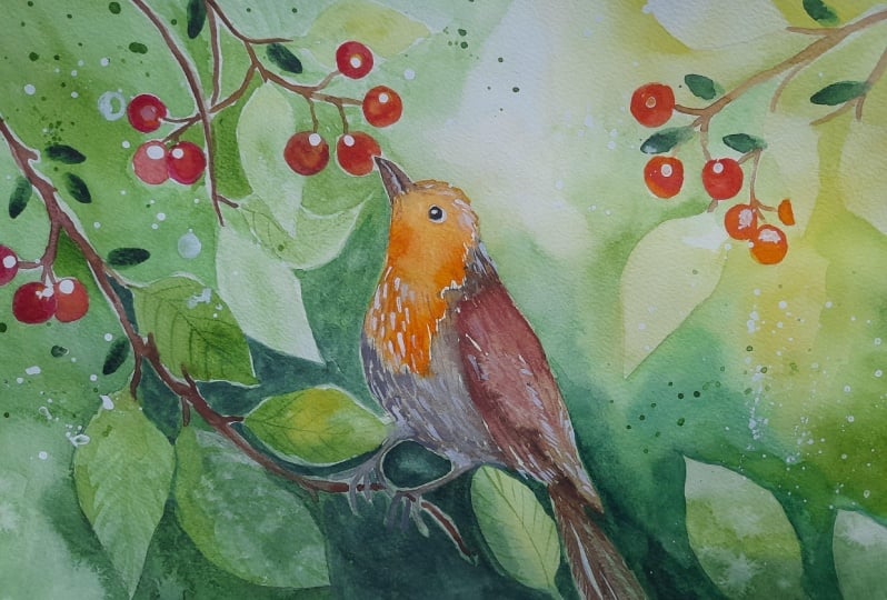bird and berries