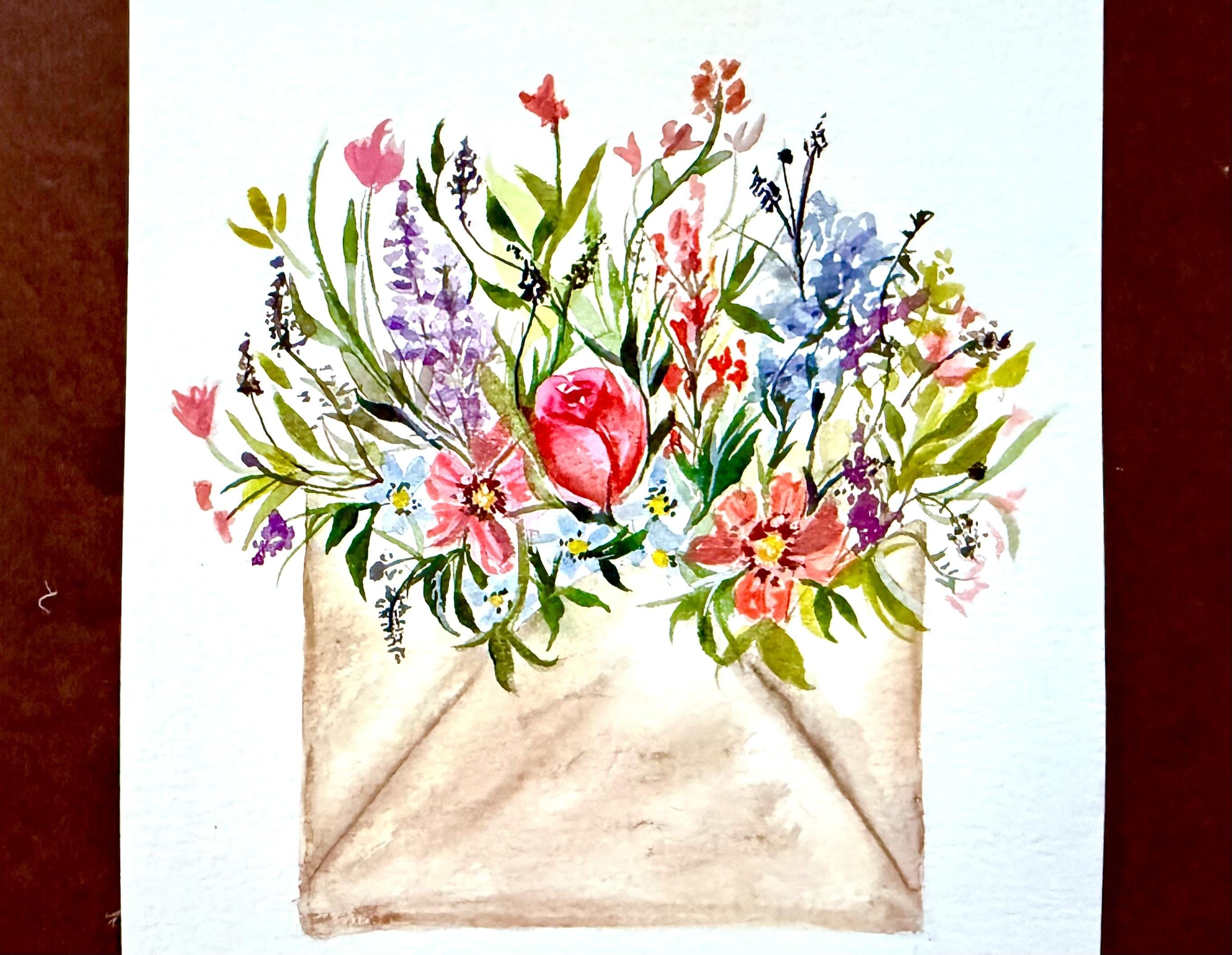 Floral in vintage envelope - student project